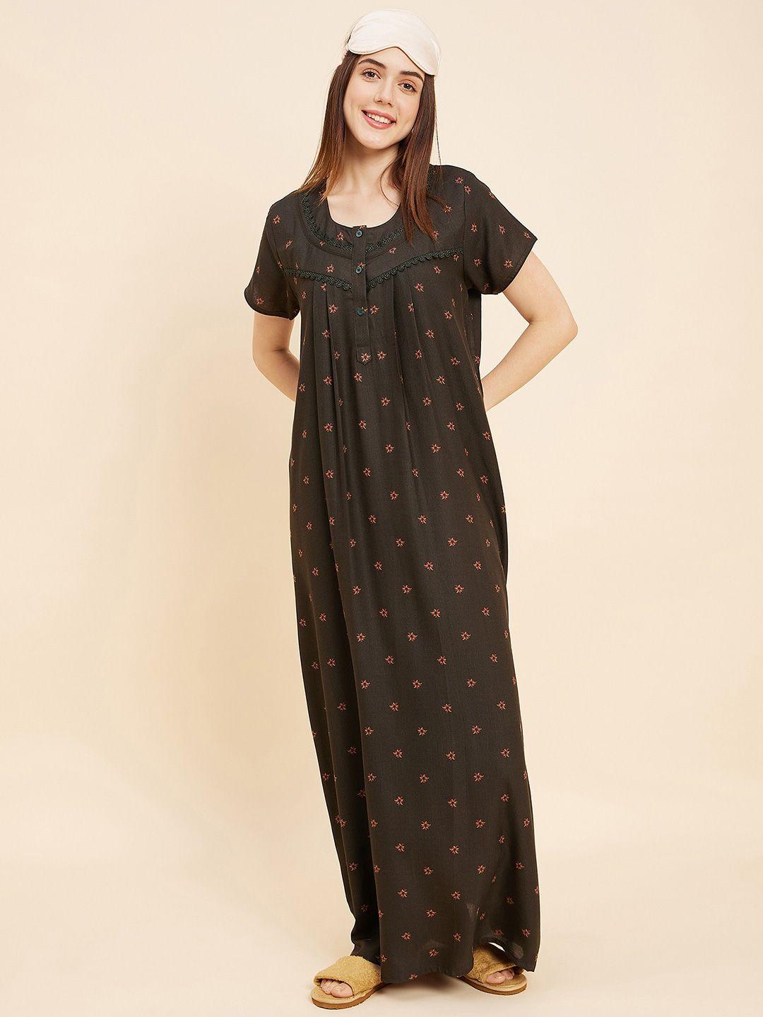 sweet dreams green printed cotton maxi nightdress