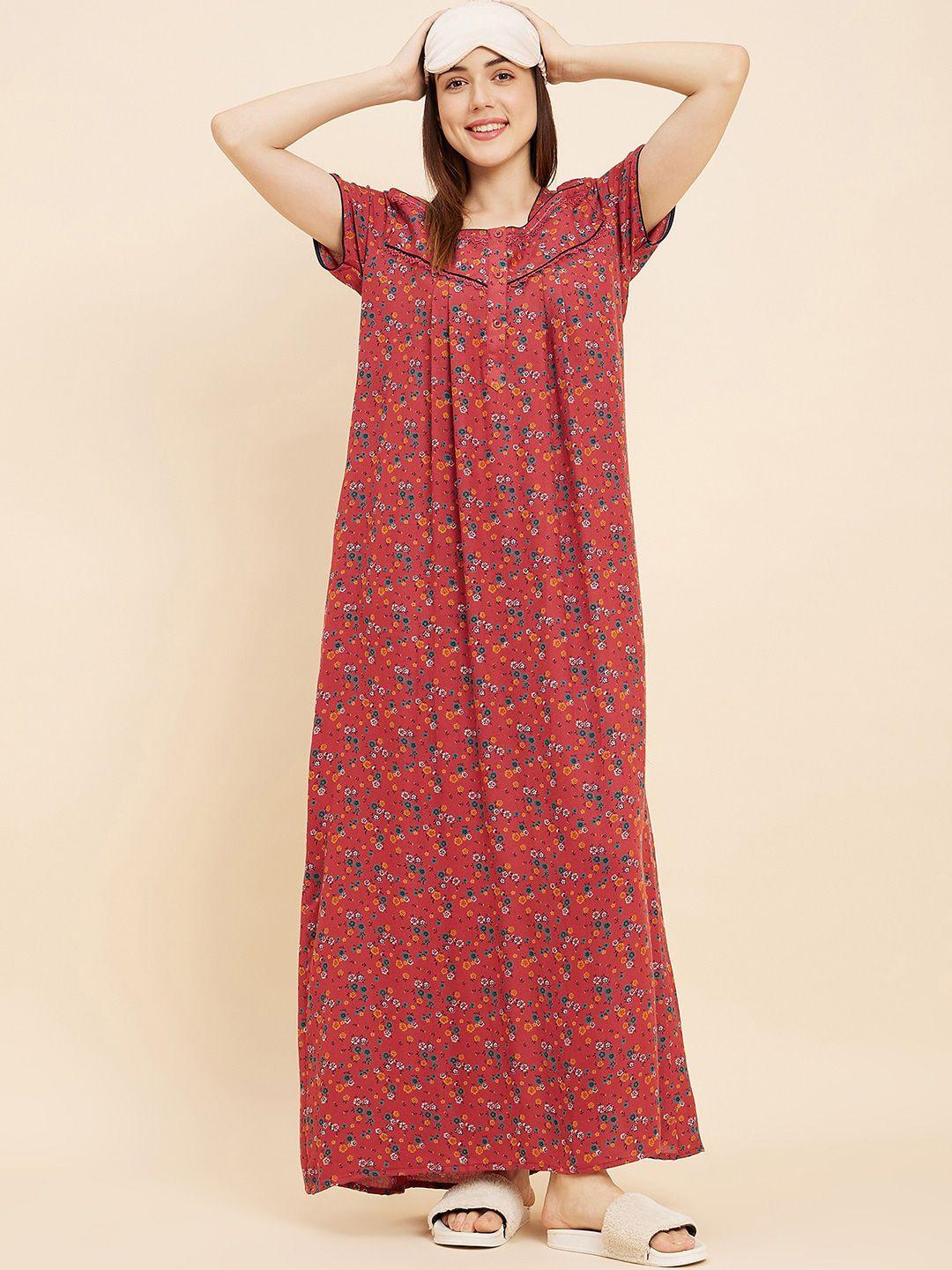 sweet dreams red floral printed pure cotton maxi nightdress