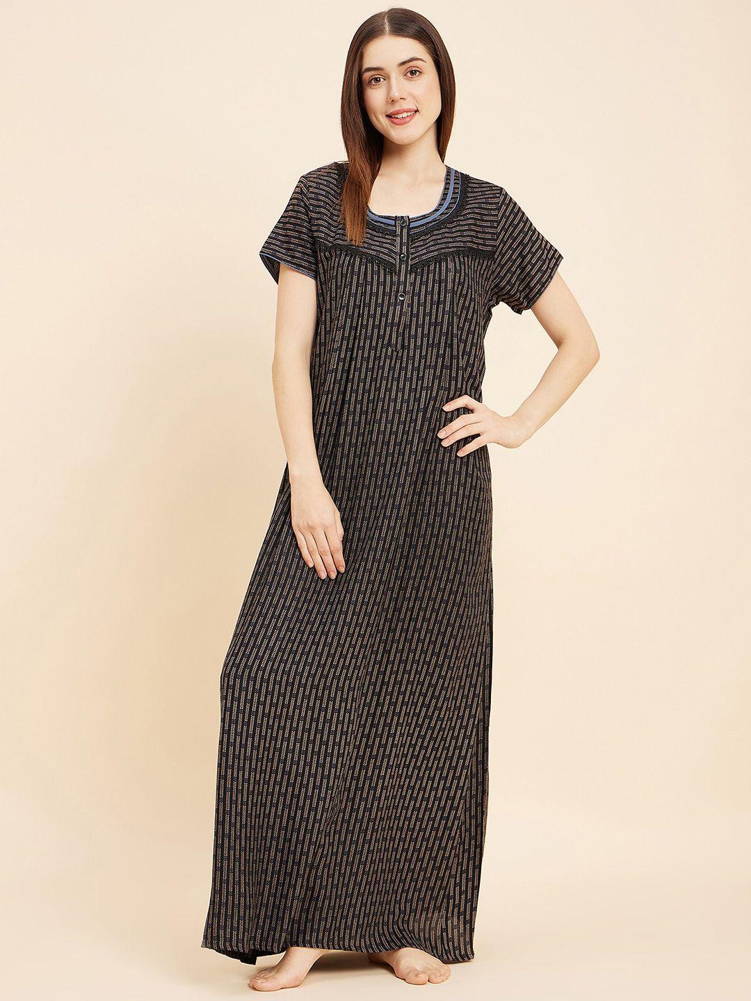 sweet dreams black printed cotton maxi nightdress