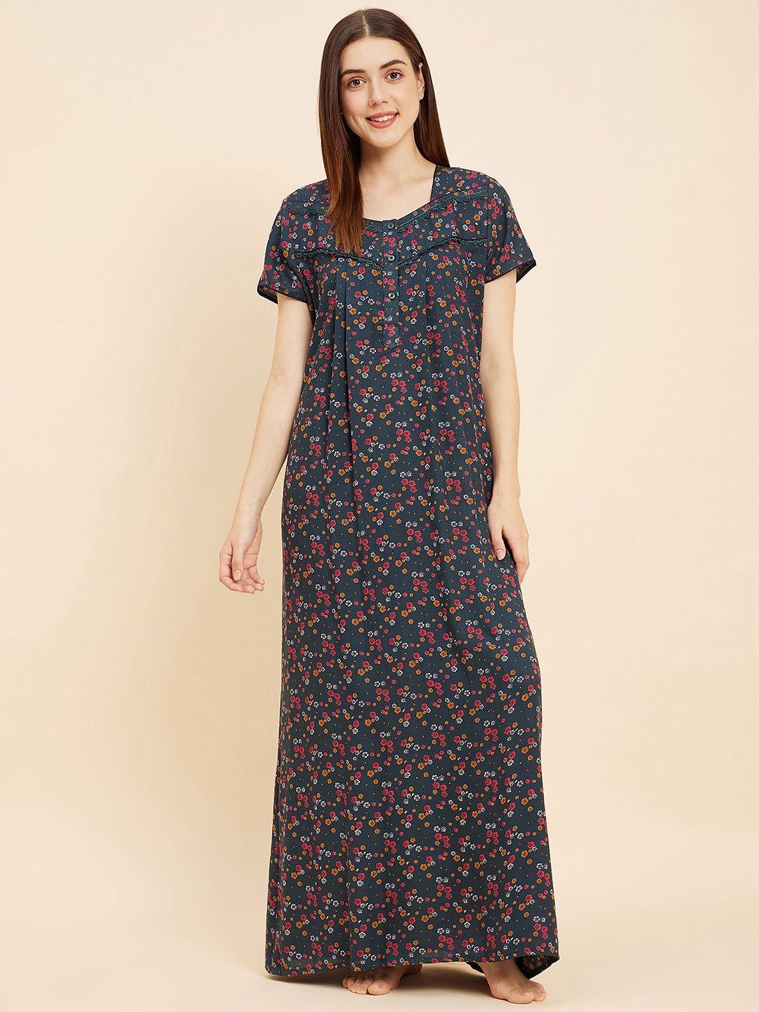 sweet dreams green printed cotton maxi nightdress