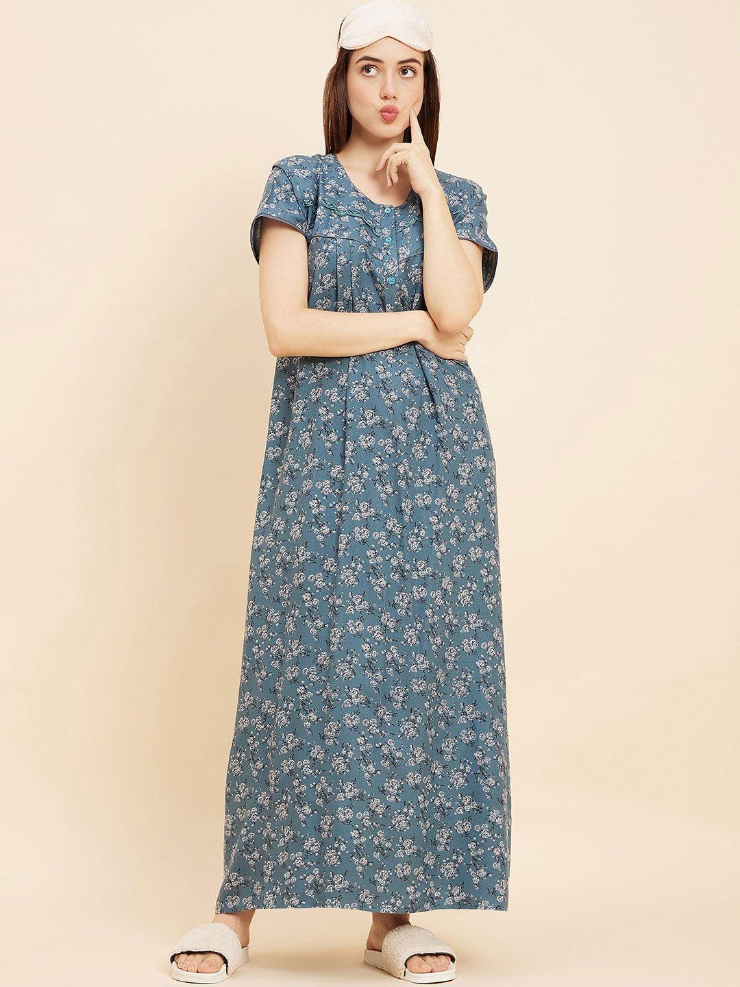 sweet dreams blue printed cotton maxi nightdress