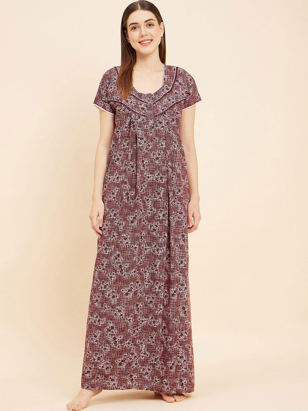 sweet dreams maroon printed maxi nightdress