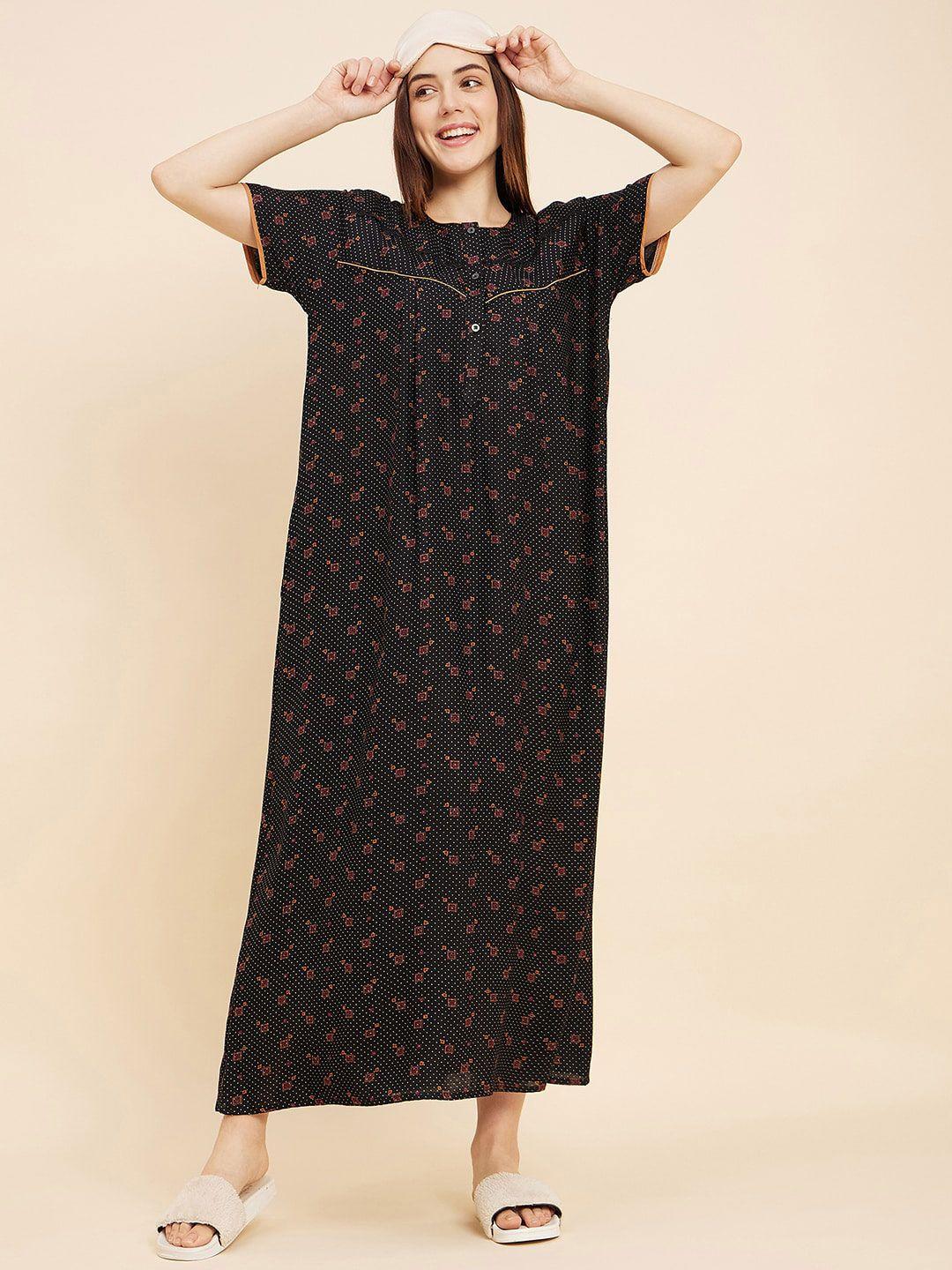 sweet dreams black printed cotton maxi nightdress