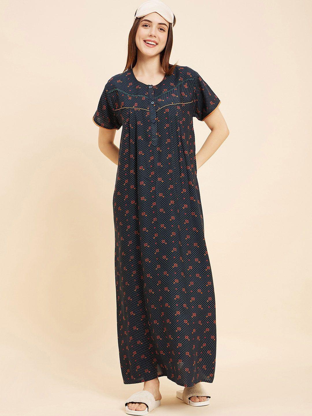 sweet dreams green printed cotton maxi nightdress