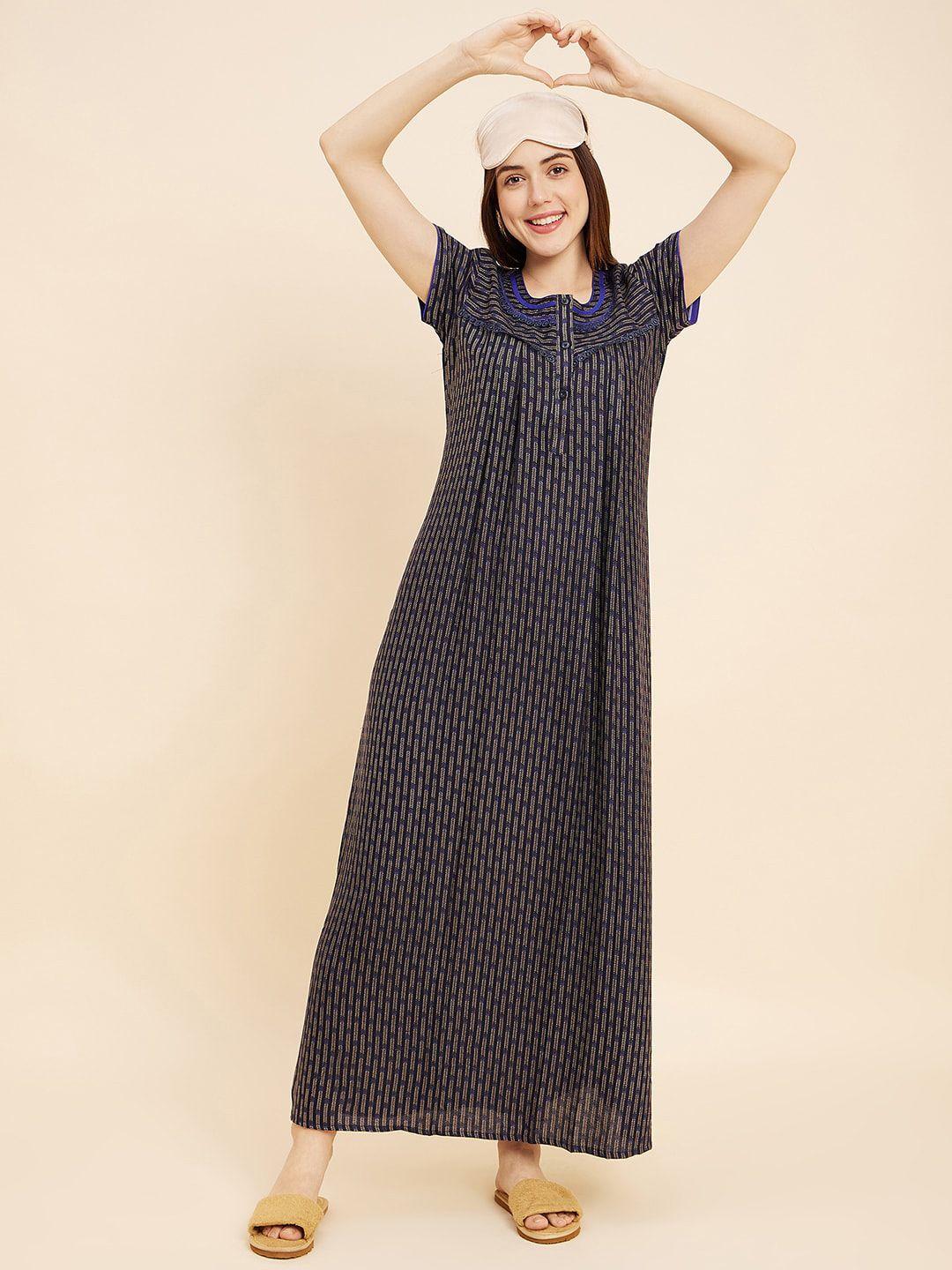 sweet dreams blue printed cotton maxi nightdress