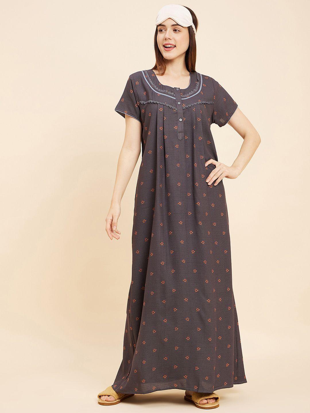 sweet dreams grey printed cotton maxi nightdress