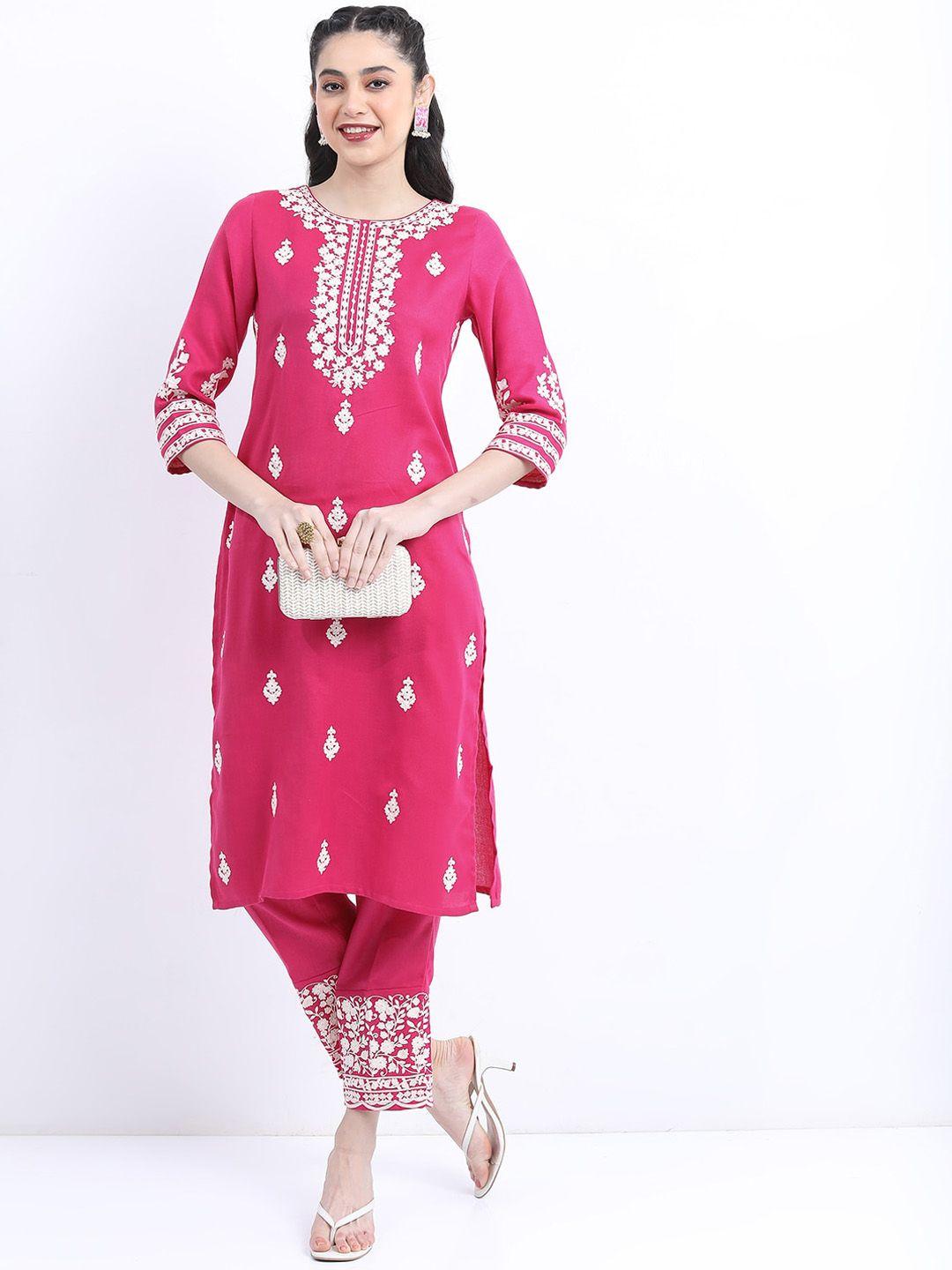 ketch floral embroidered thread work kurta with trousers