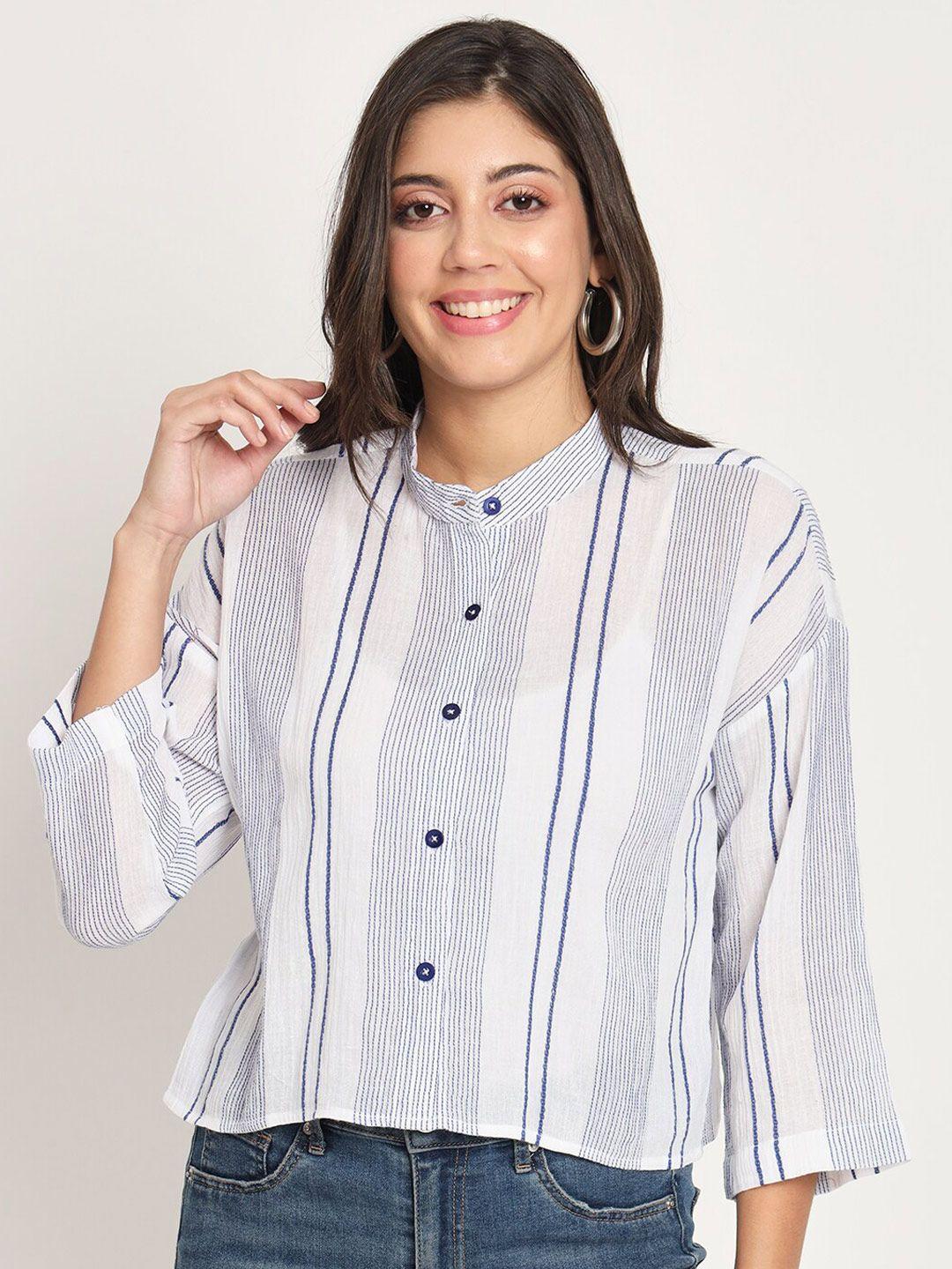 charmgal striped band collar shirt style top