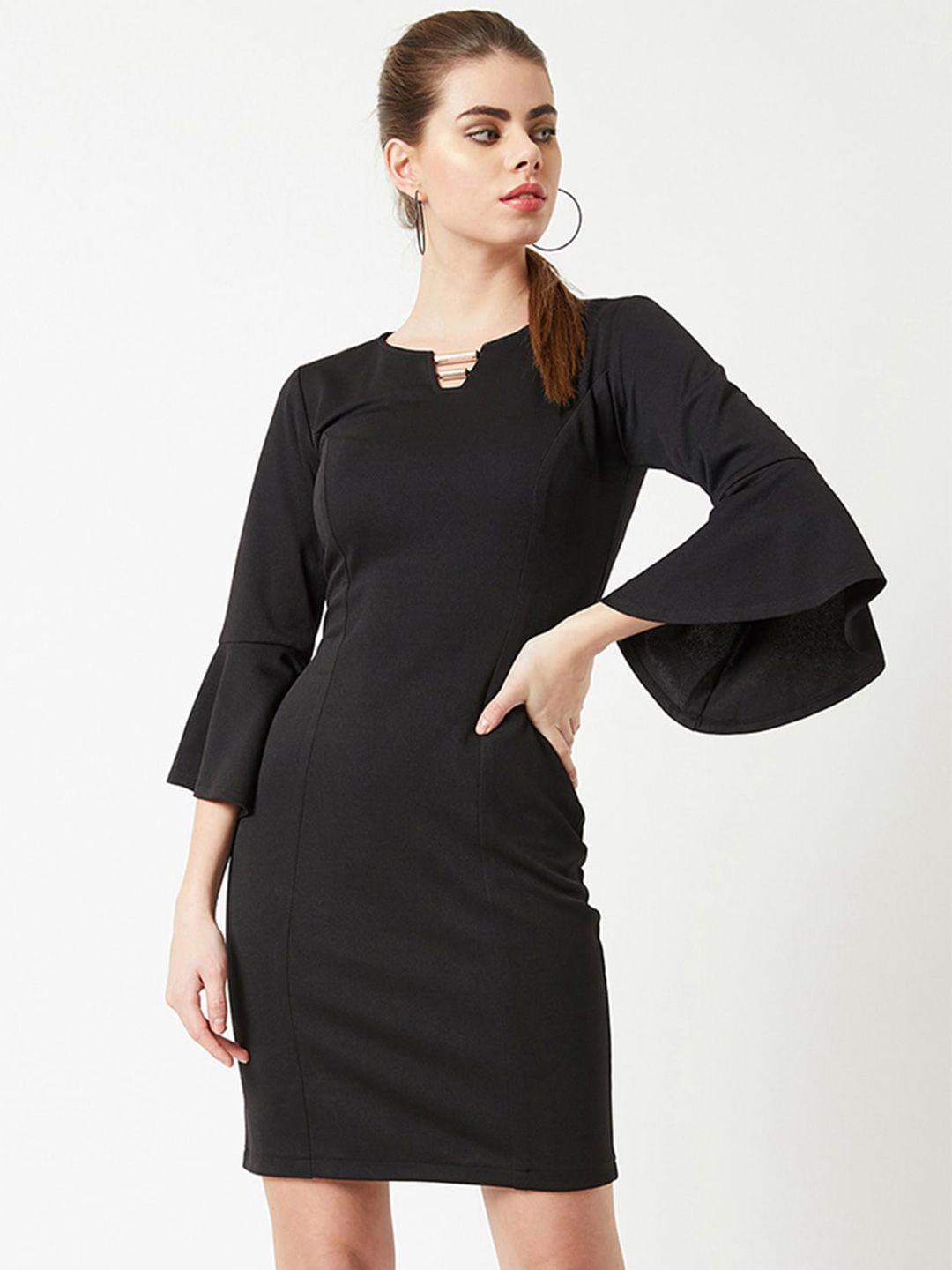 dressberry black keyhole neck bell sleeves sheath dress