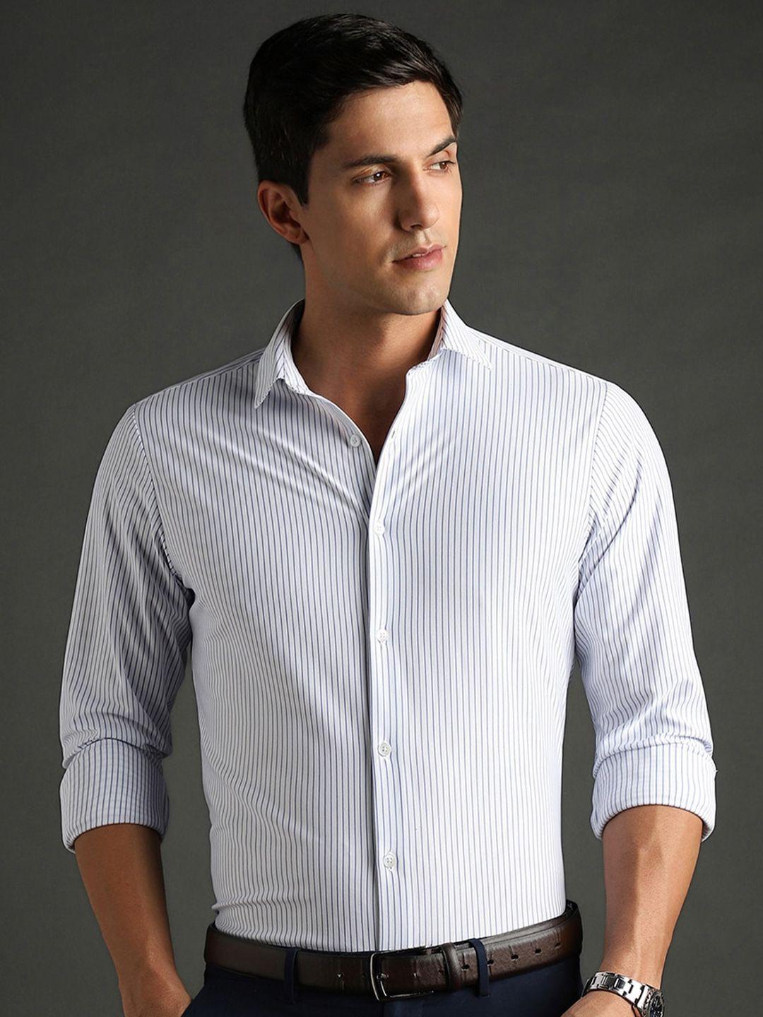 bergamo slim fit vertical striped spread collar formal shirt