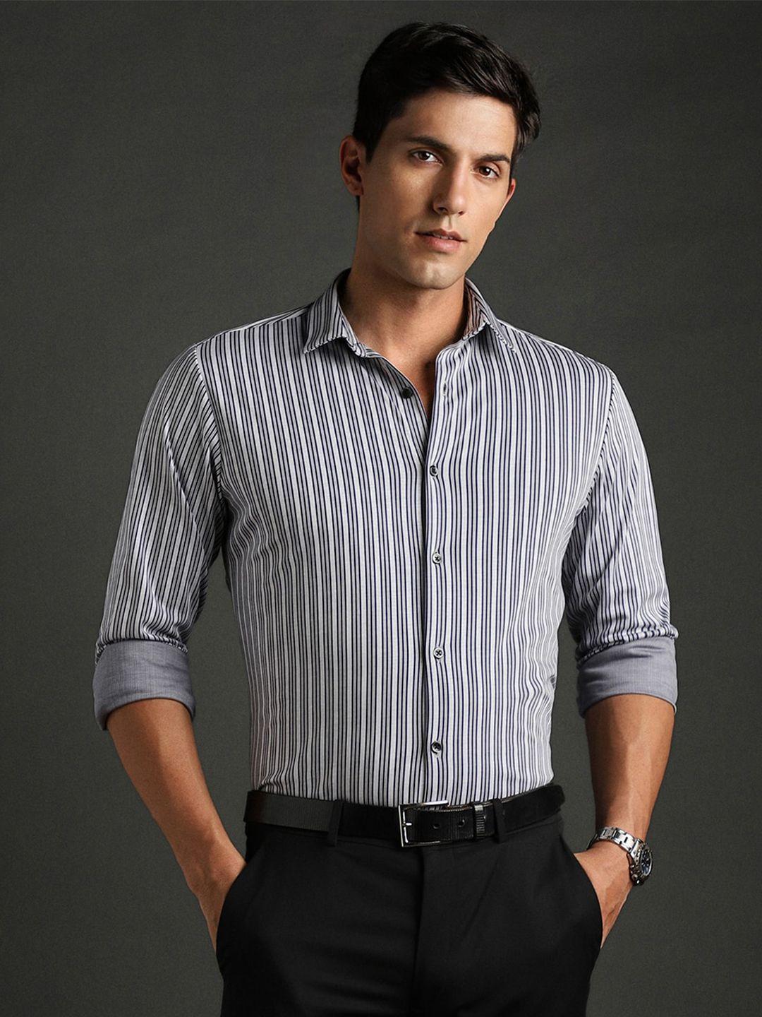 bergamo slim fit striped pure cotton formal shirt