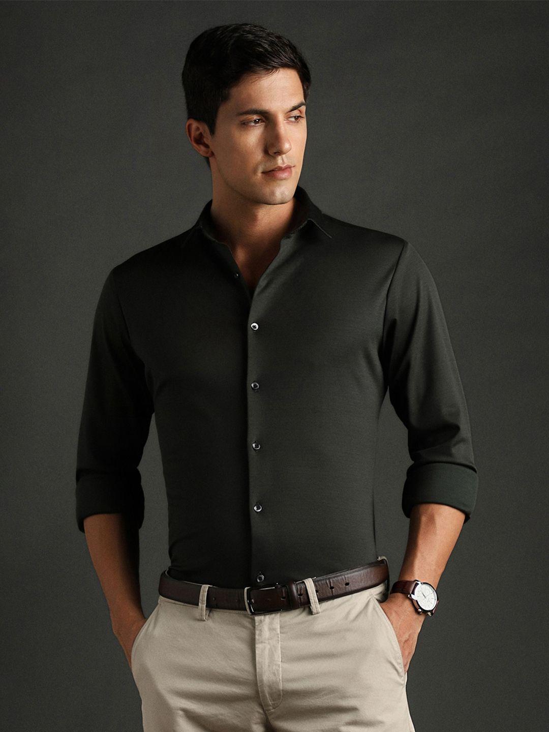 bergamo slim fit textured pure cotton knitted formal shirt