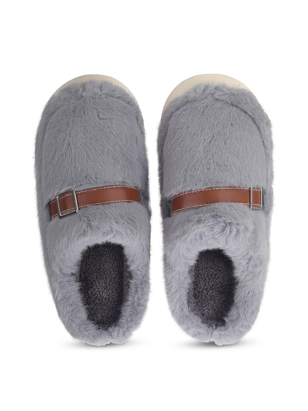 cassiey men winter comfy fur room slippers with buckle detail