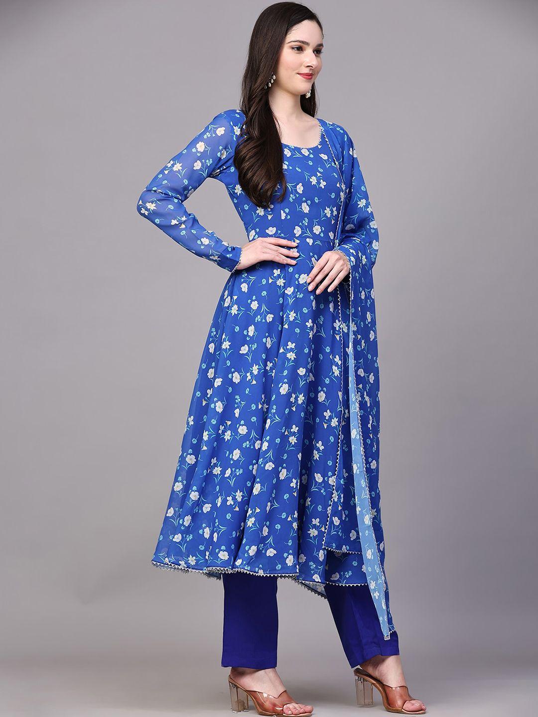 black scissor floral printed gotta patti georgette kurta with trousers & dupatta