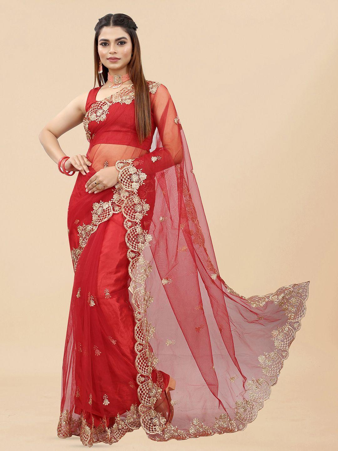 barkiya creation ethnic motifs embroidered net saree