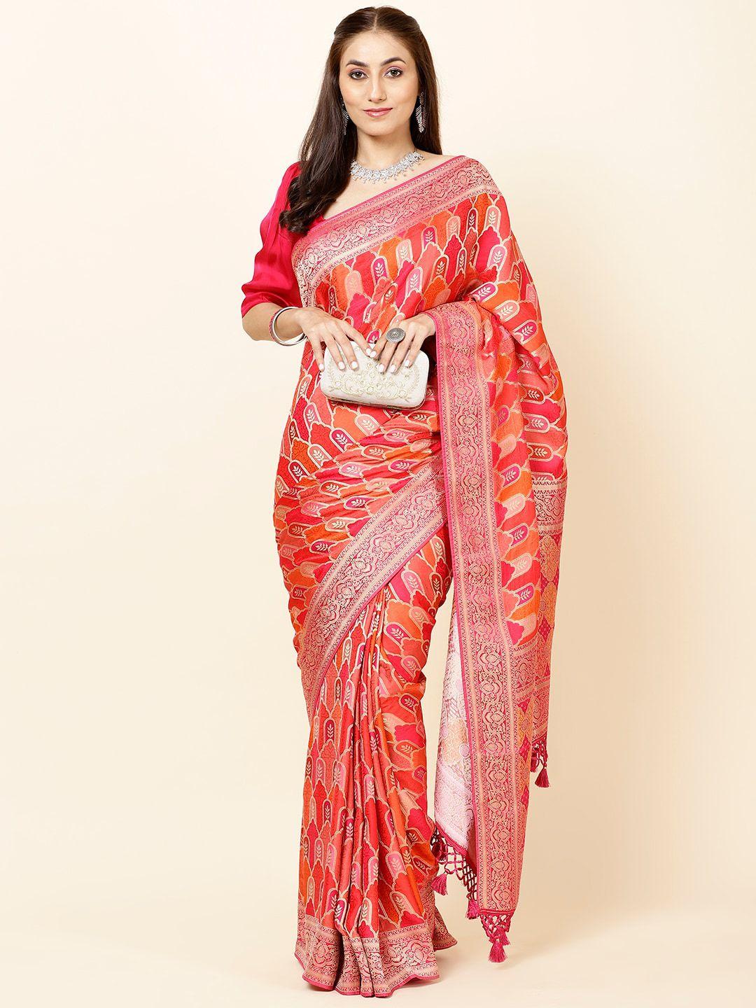 meena bazaar floral woven design zari satin saree