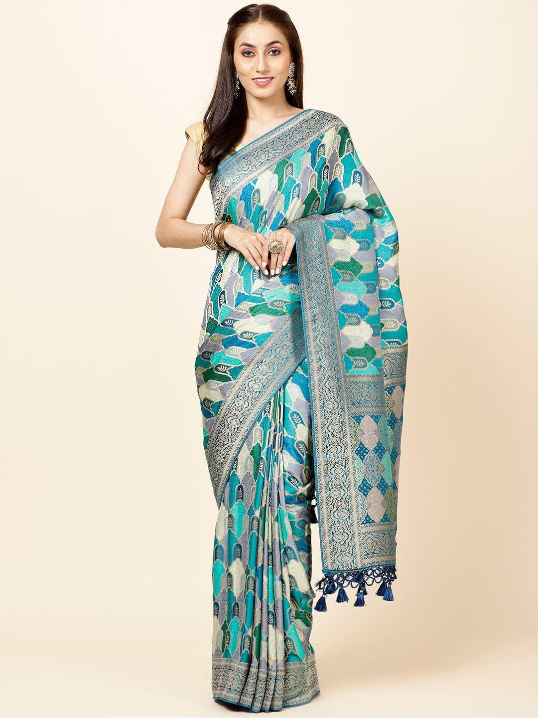 meena bazaar ethnic motifs woven design zari satin saree