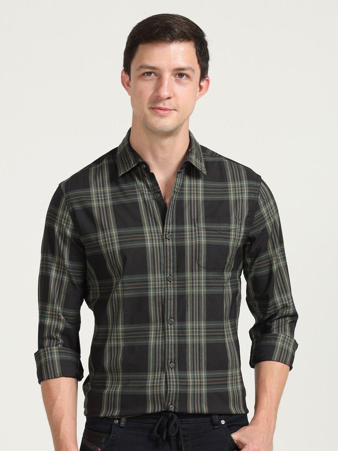 poe smart slim fit tartan checked opaque casual shirt