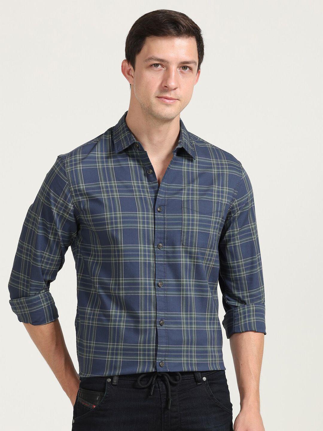 poe smart slim fit tartan checked casual shirt