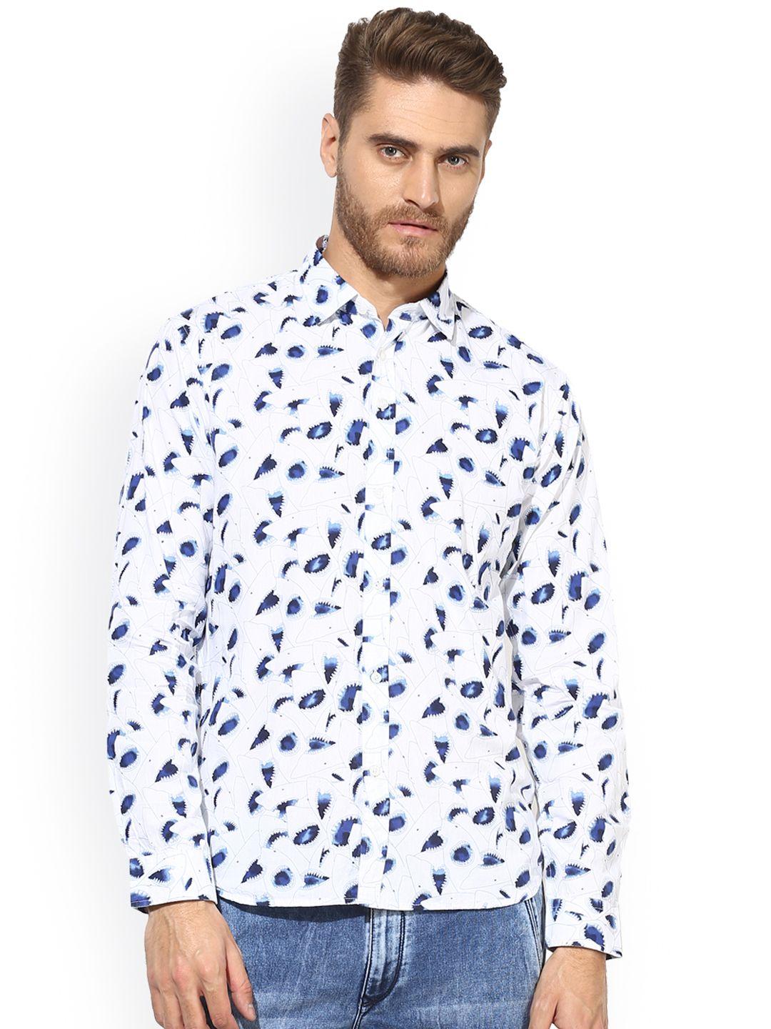 red tape men blue & white comfort regular fit printed casual shirt