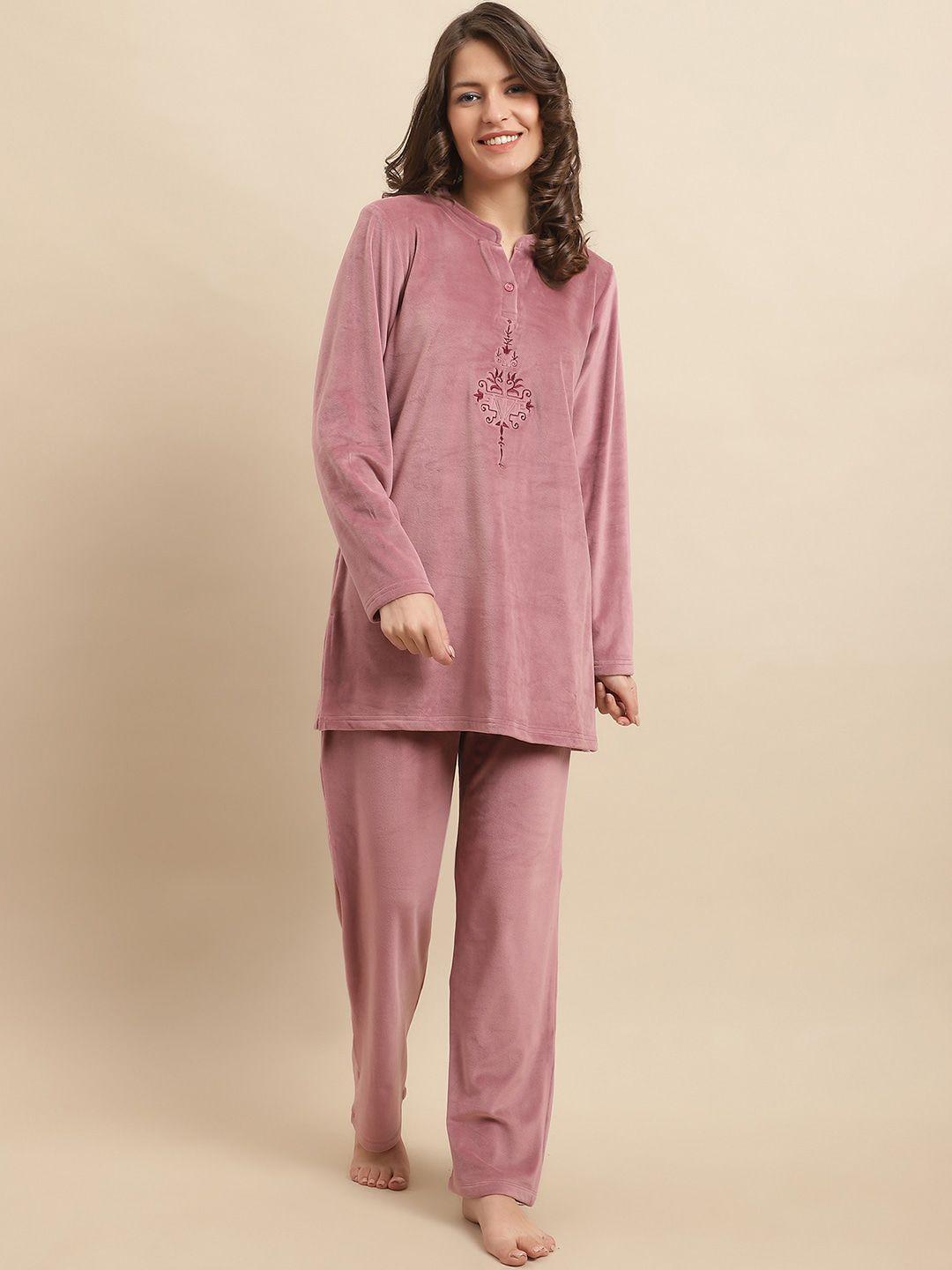 kanvin pink long sleeves mandarin collar night suit