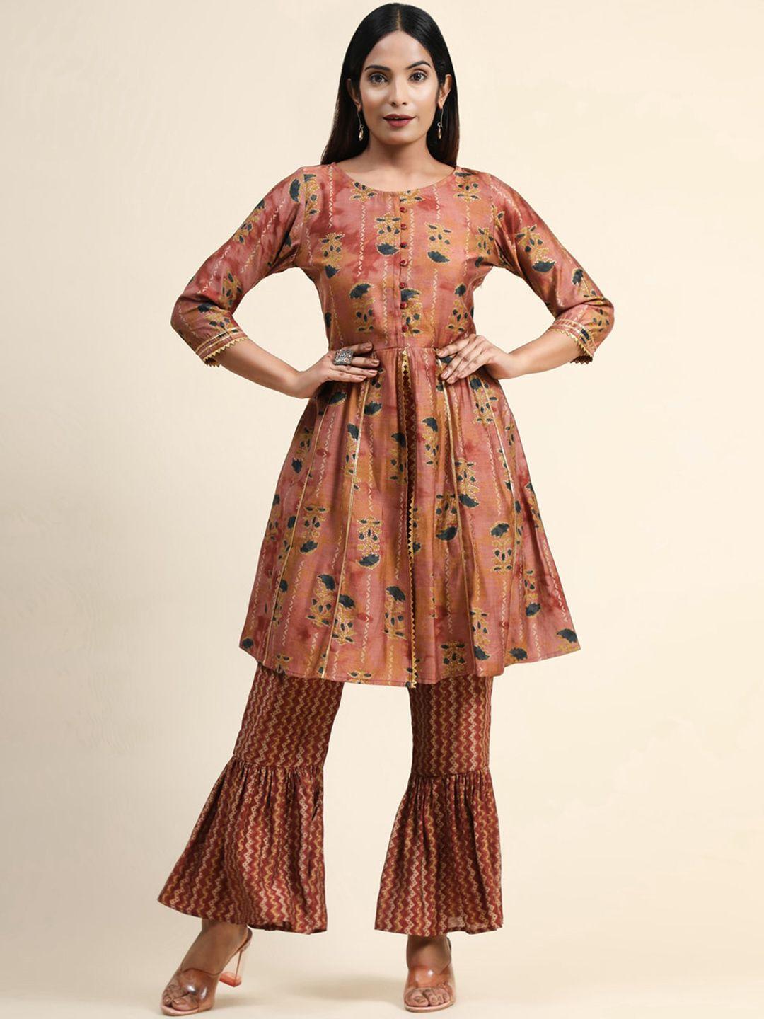 growish floral printed gotta patti a-line kurta with sharara