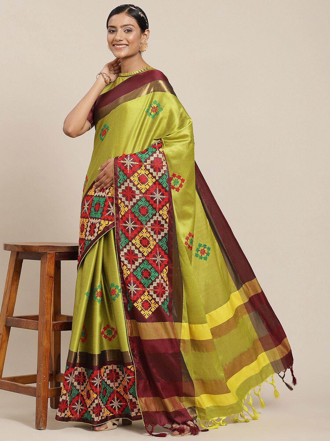 mitera floral kutchi embroidery saree