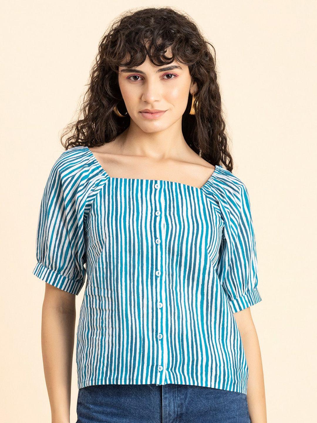 moomaya striped square neck cotton top