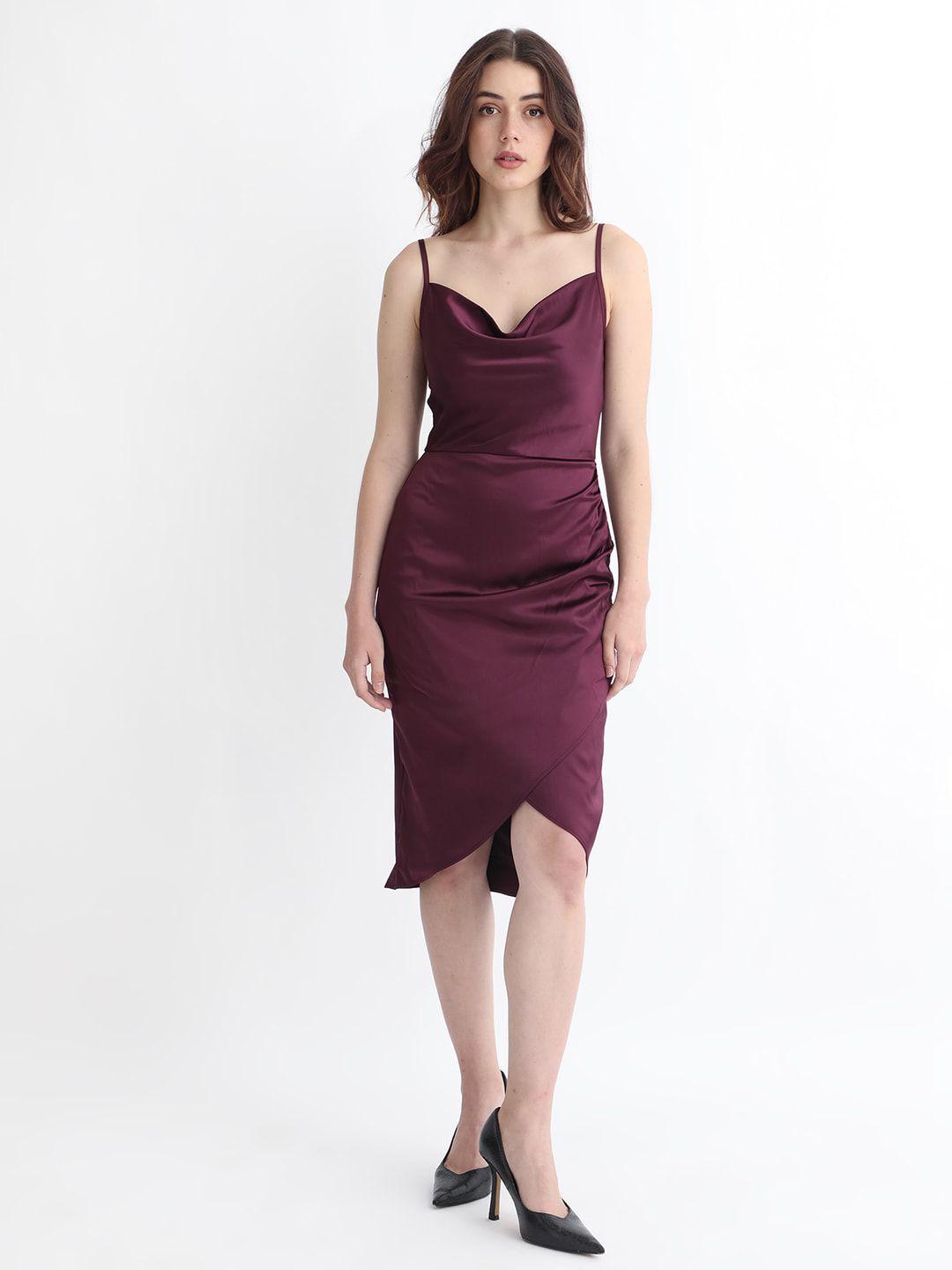 rareism shoulder straps sleeveless gathered sheath dress