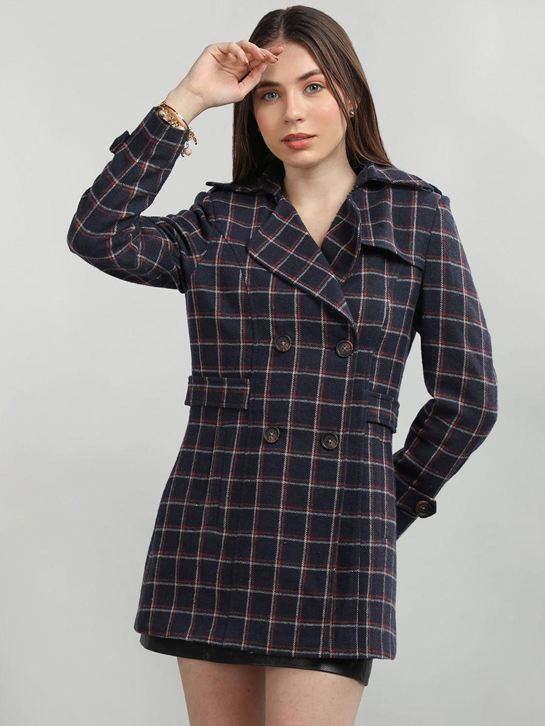 dlanxa checked notched lapel shoulder tabs detail longline woolen trench coat