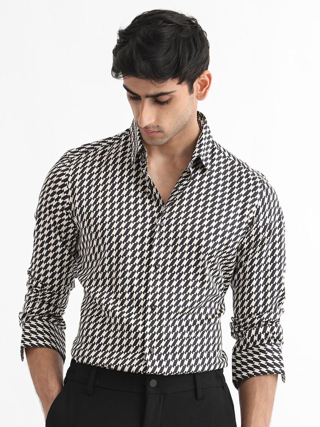 rare rabbit slim fit geometric printed cotton casual shirt