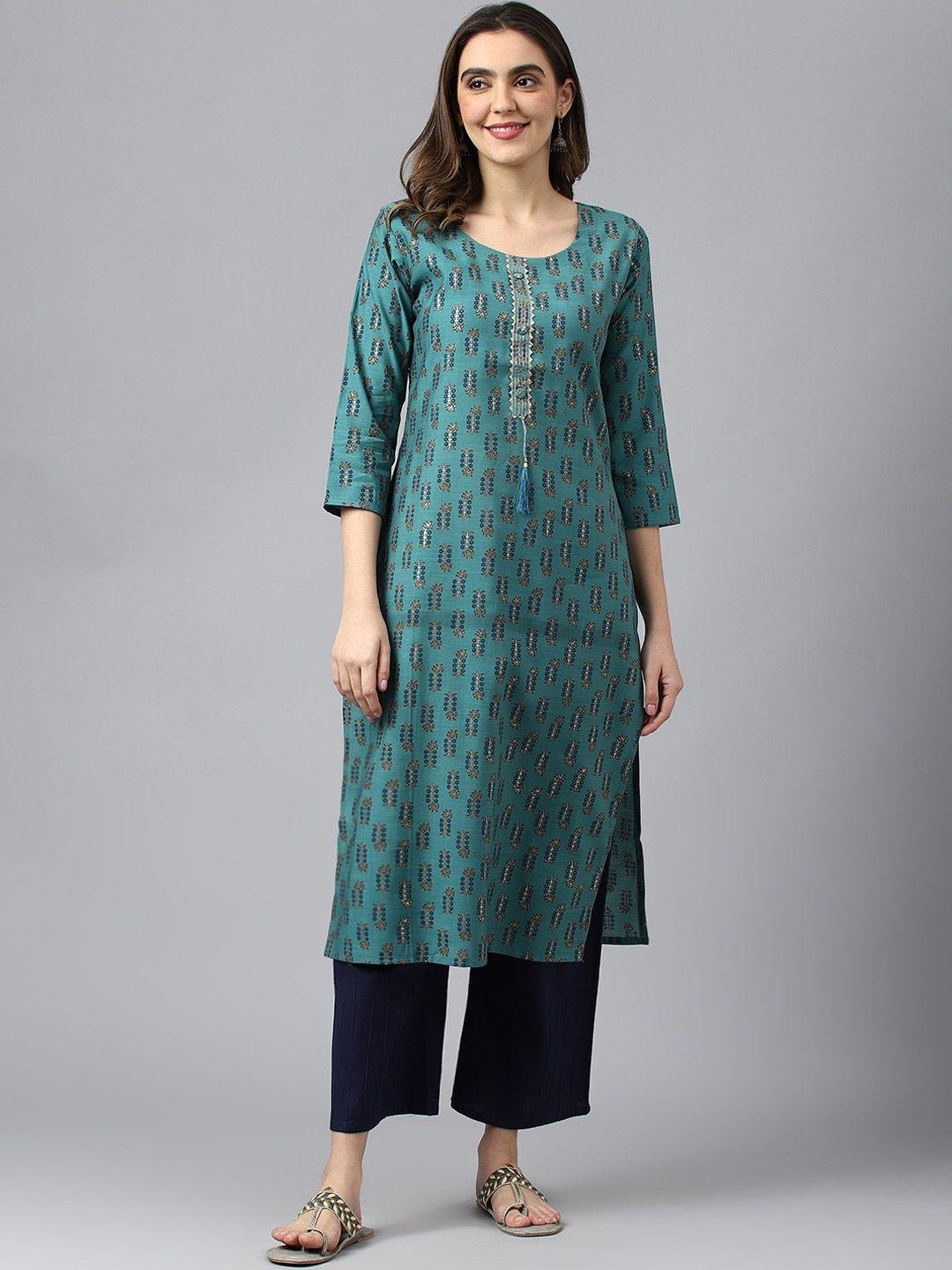 sangria ethnic motifs printed gotta patti straight kurta