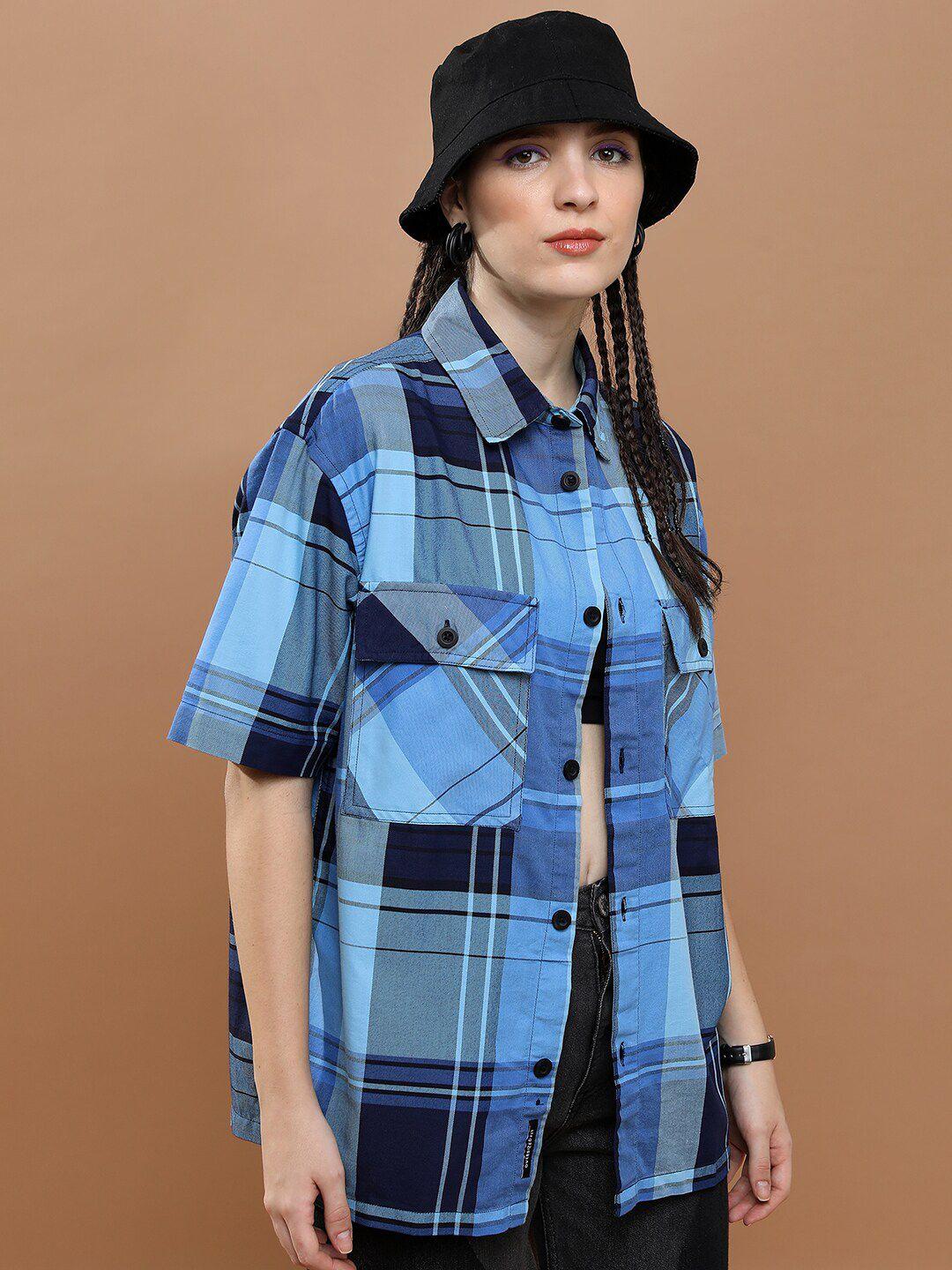 highlander unisex blue tartan checks opaque checked casual shirt