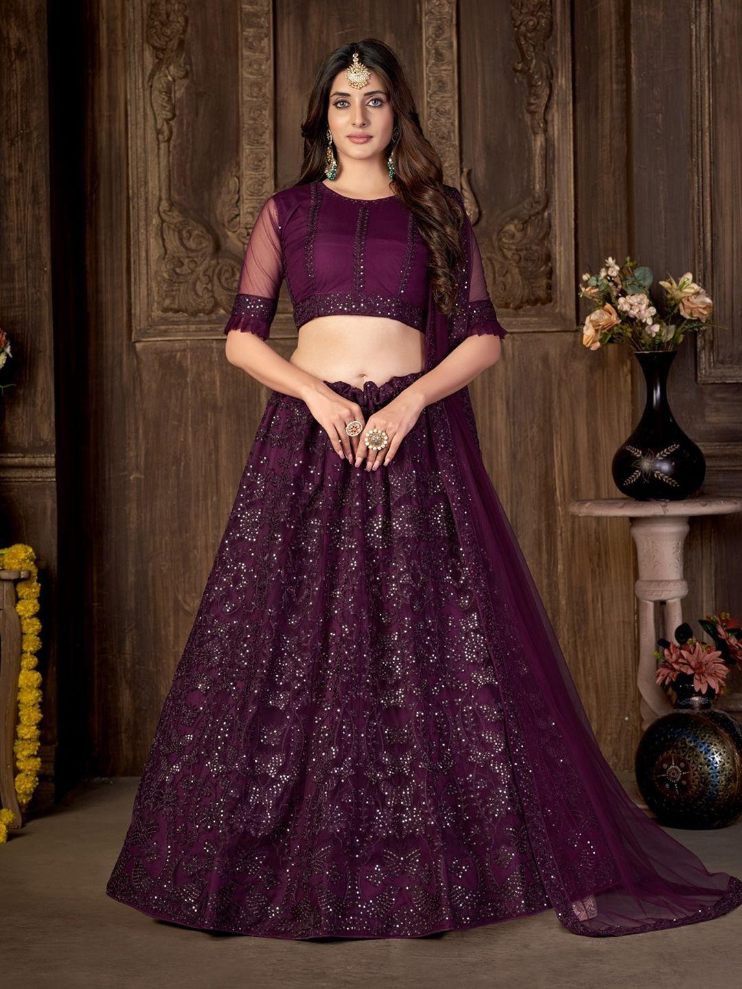 panzora floral embroidered sequined semi-stitched lehenga & blouse with dupatta