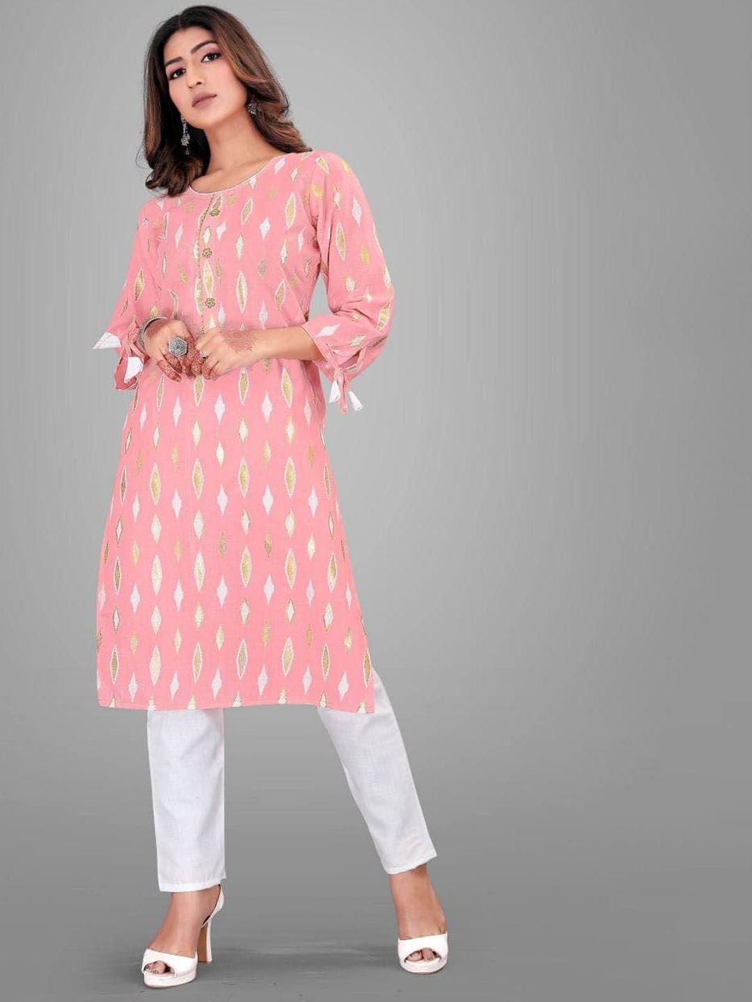 worivoc geometric printed tie-up sleeves regular kurta with trousers