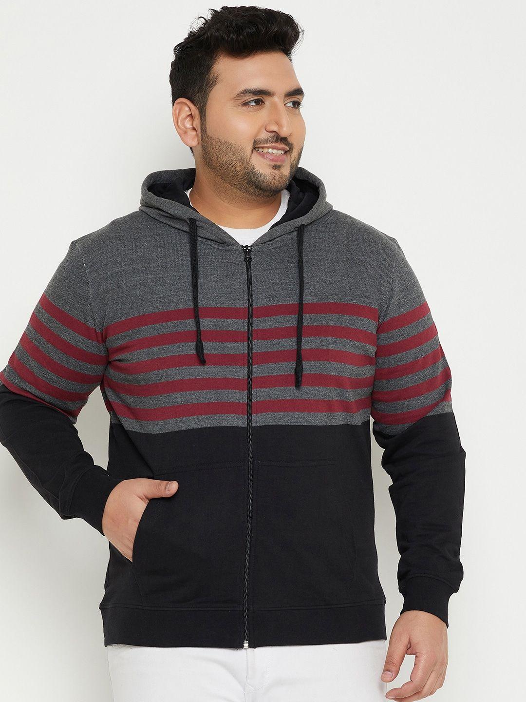 austivo plus size striped hooded fleece front-open sweatshirt