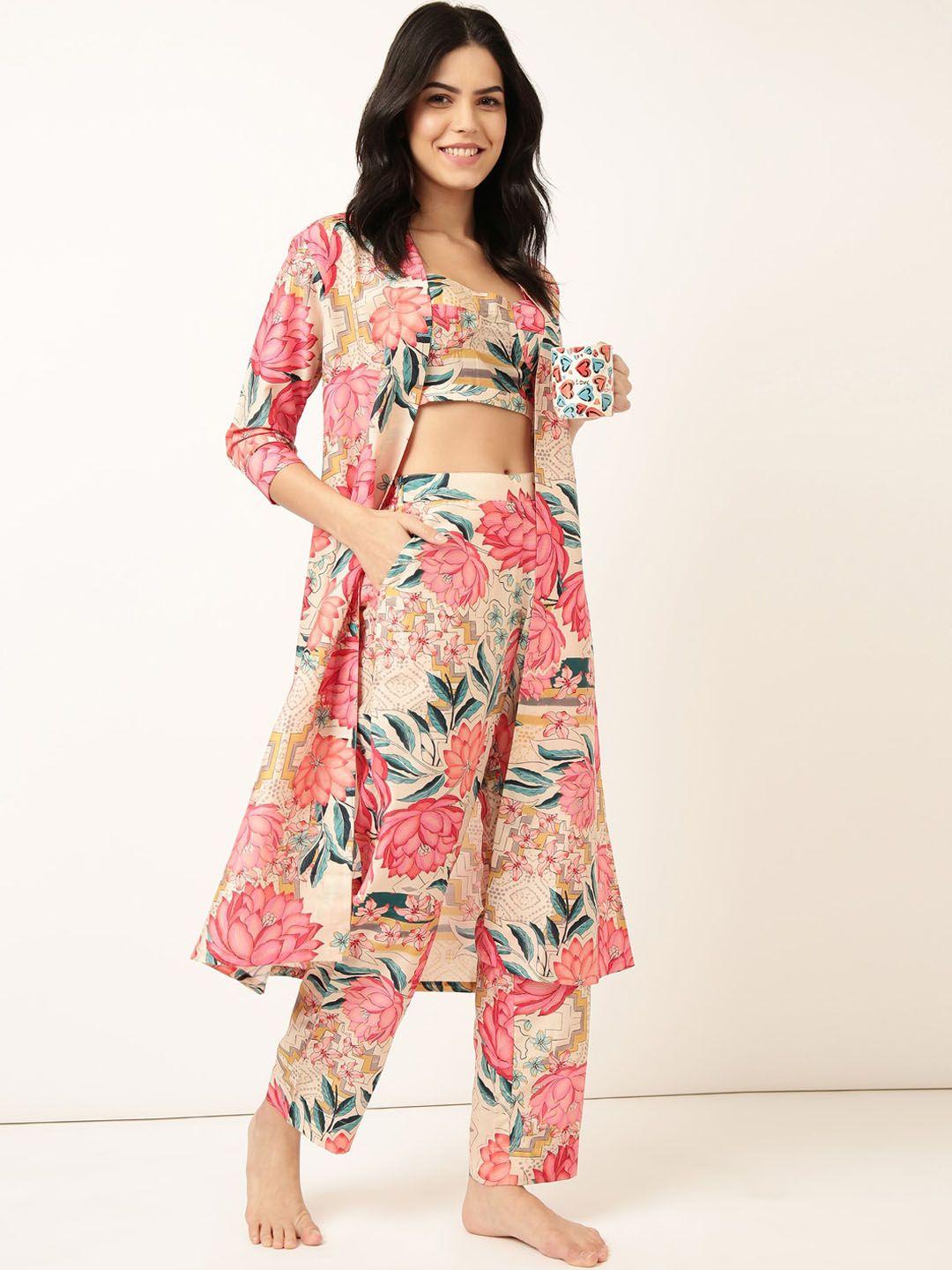 bannos floral printed crop top & long shrug