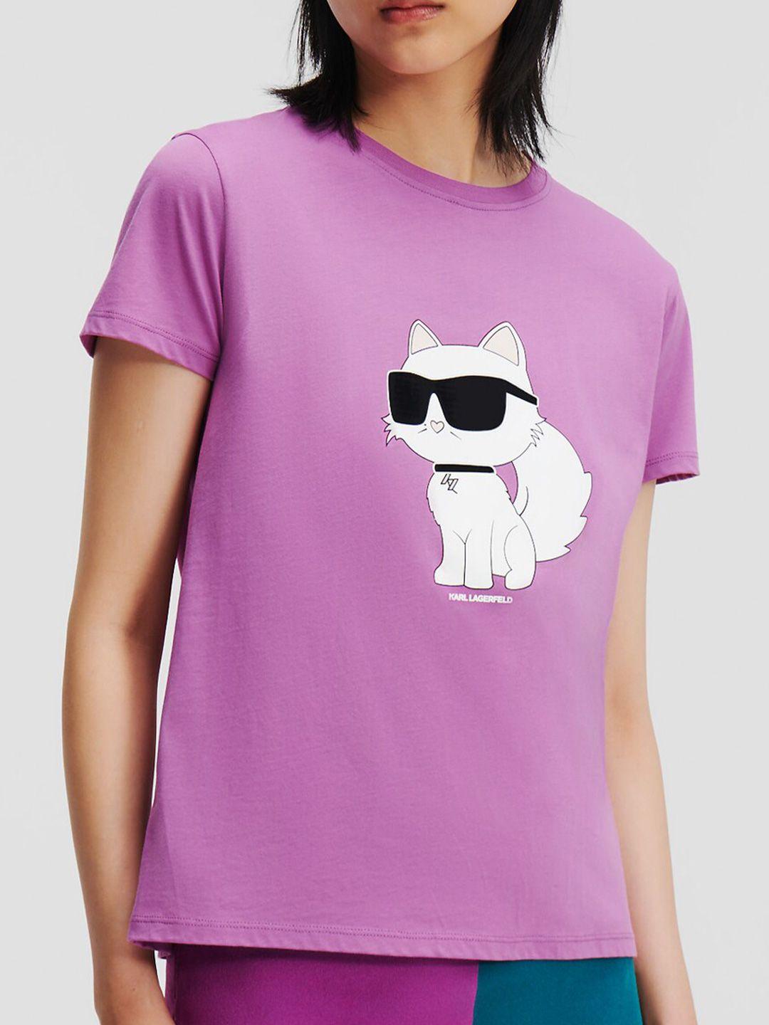 karl lagerfeld women purple printed pockets t-shirt