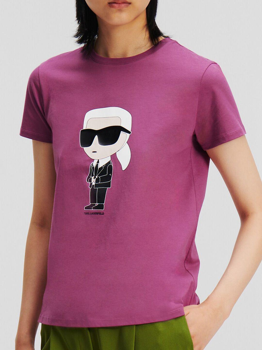 karl lagerfeld women purple printed applique t-shirt