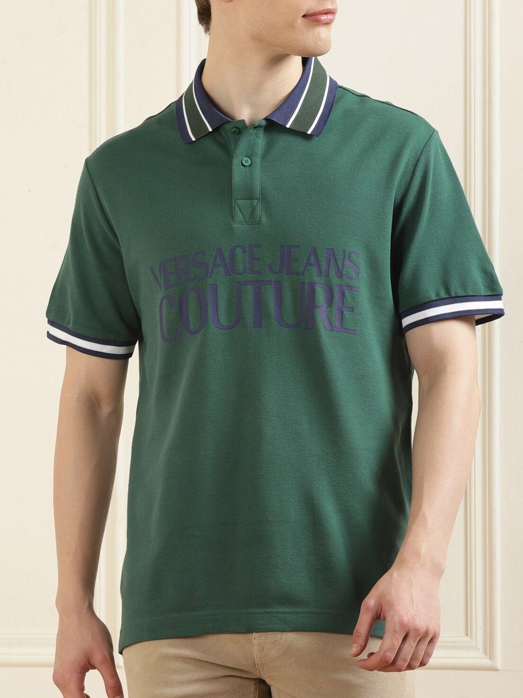 versace jeans couture men green polo collar pockets t-shirt