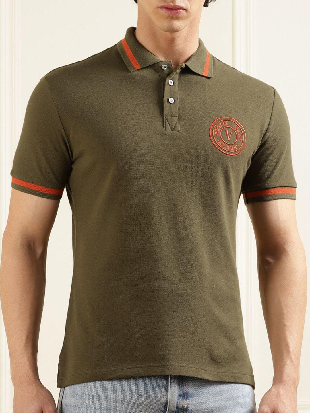 versace jeans couture men green mandarin collar pockets t-shirt