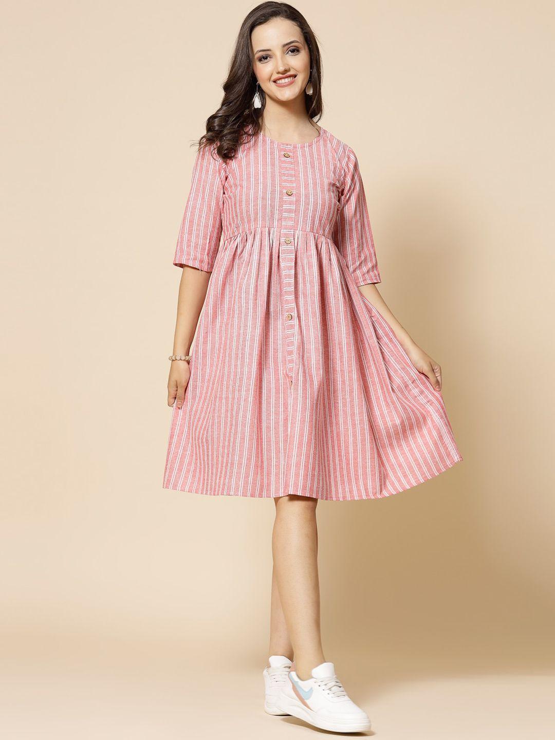 kalini striped round neck fit & flare midi dress