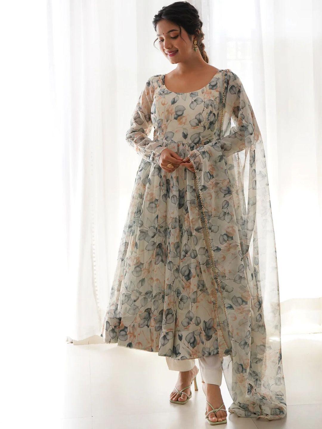 wedani floral printed anarkali kurta with harem pants & dupatta