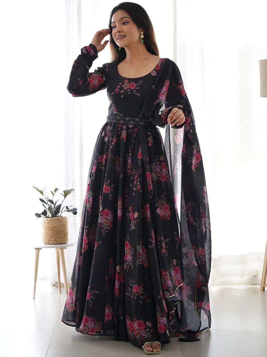 wedani floral printed anarkali kurta with trousers & dupatta