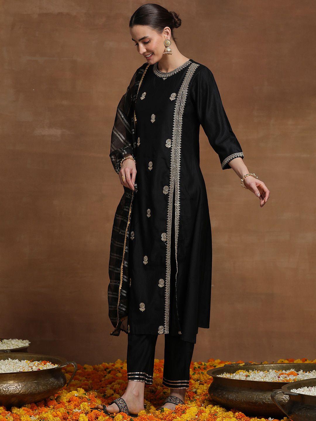 indo era floral embroidered regular sequinned liva kurta with trousers & dupatta