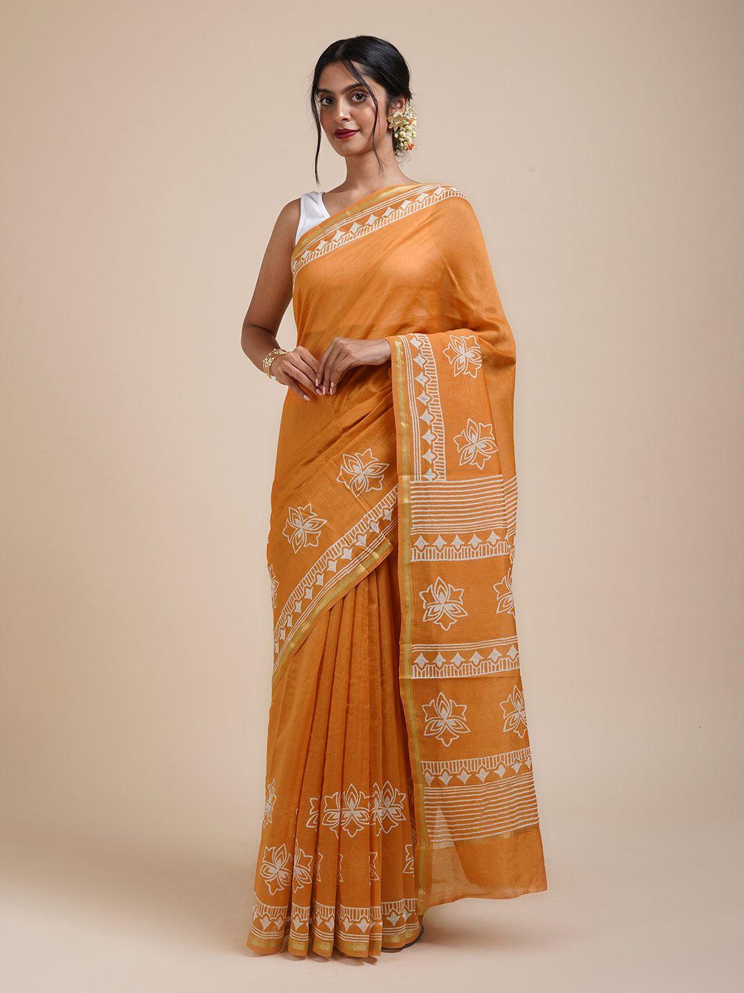 teejh ethnic motifs printed silk cotton chanderi saree