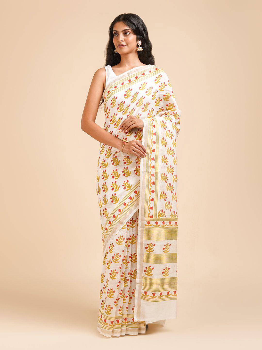 teejh floral printed silk cotton chanderi saree