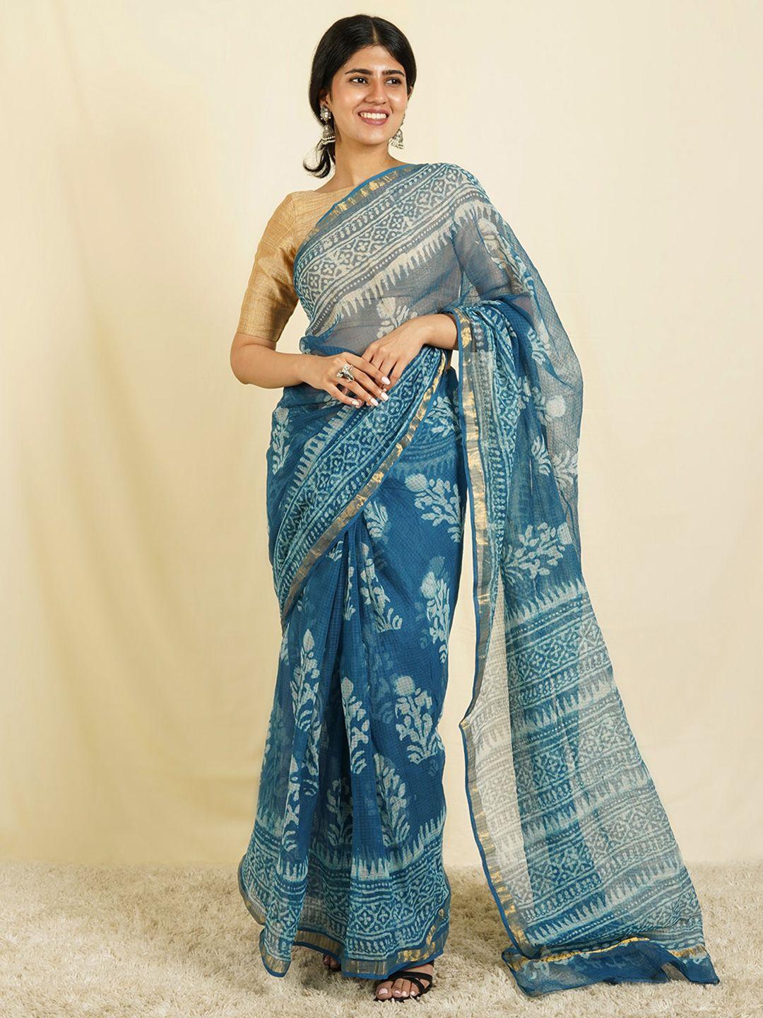 teejh ethnic motifs printed zari kota saree