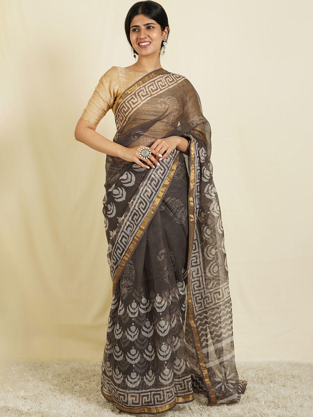 teejh ethnic motifs printed zari kota saree