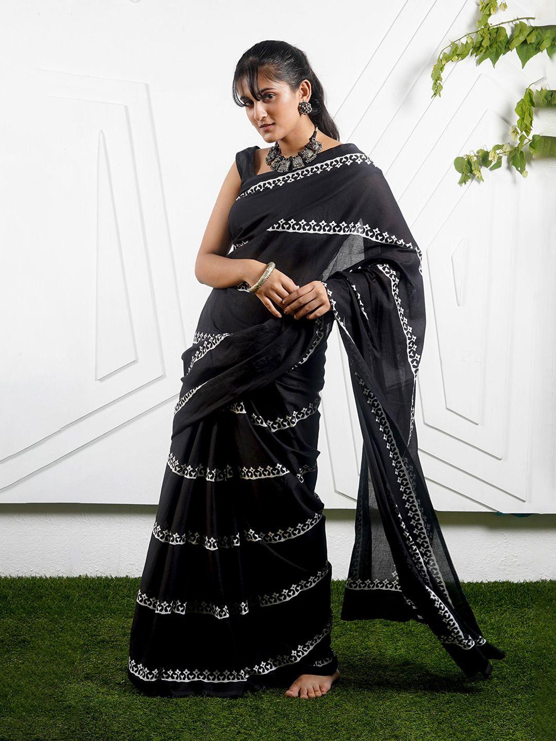 teejh striped printed pure cotton saree